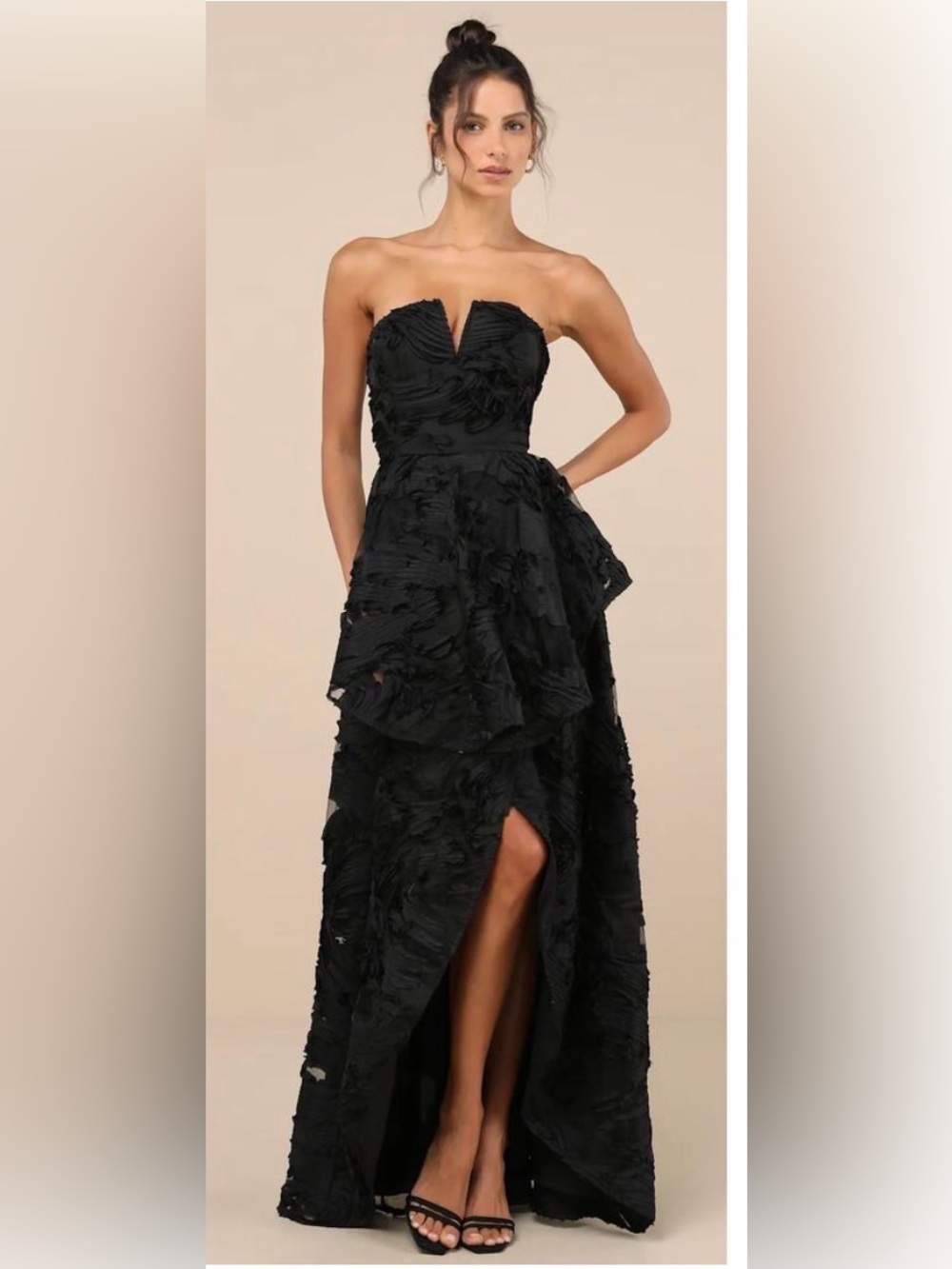 Lulus NWOT Majestic Glam Black Strapless Textured High-Low Maxi Dress Formal L